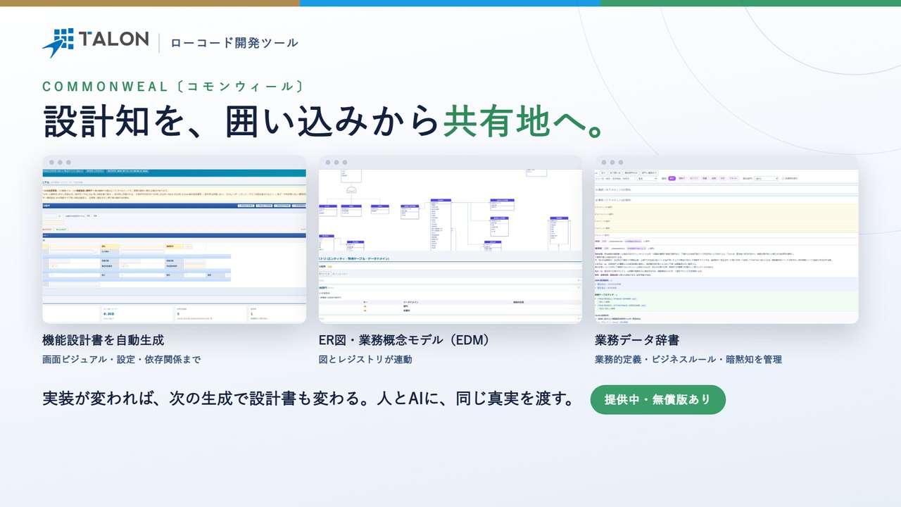 Commonweal 機能設計書・ER図・業務データ辞書
